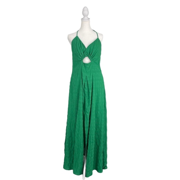 Showpo Resort Wear Emerald Green Cutout Quiet Luxury Floor Length Maxi Dress 12 - Picture 5 of 9